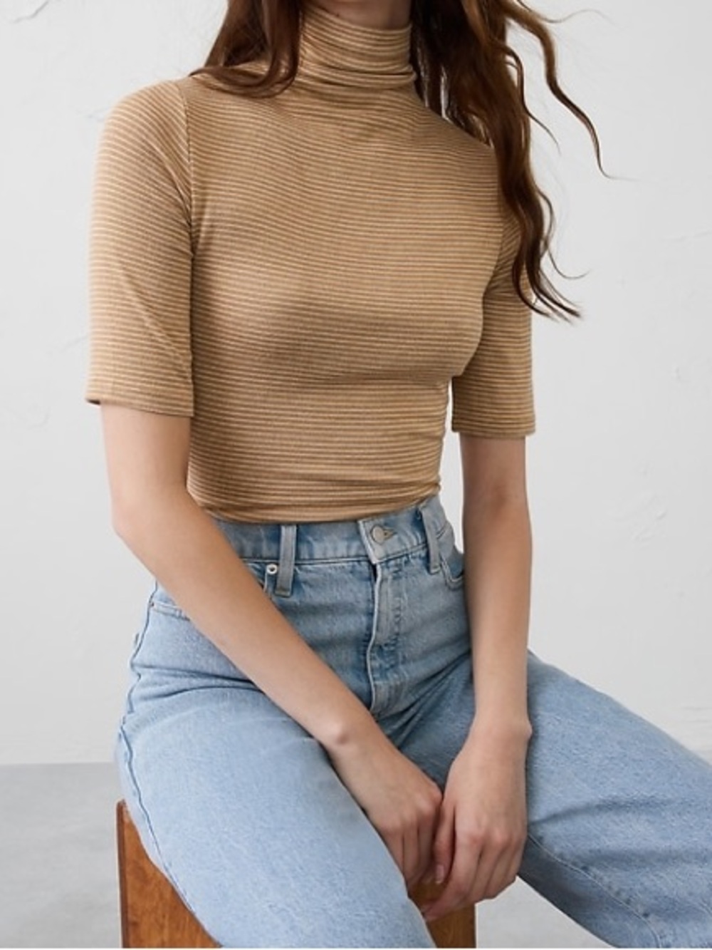 BR Factory Soft Luxe Turtleneck Top in Neutral Stripe